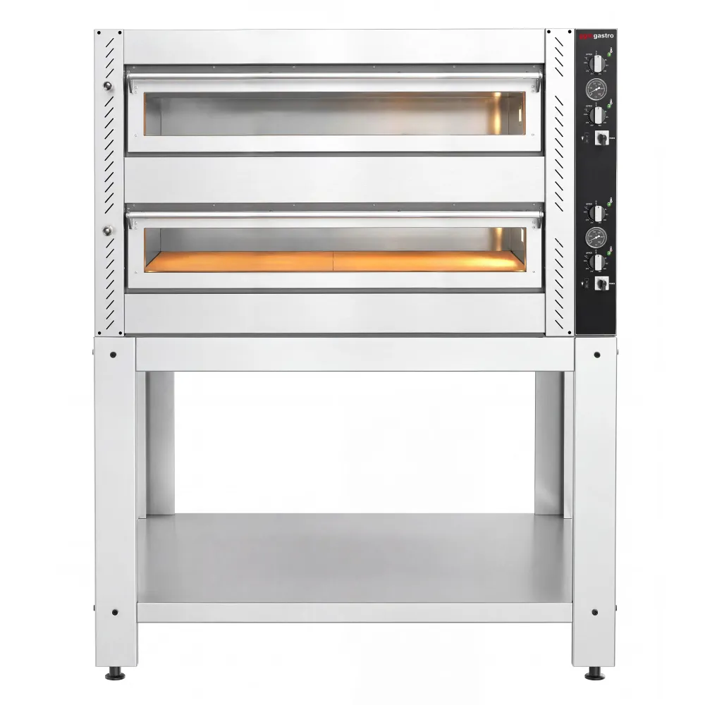 Професионална Електрическа фурна за пица - 9+9x Ø30cm - Механично - до 450°C - вкл. Основа от неръждаема стомана за фурни...