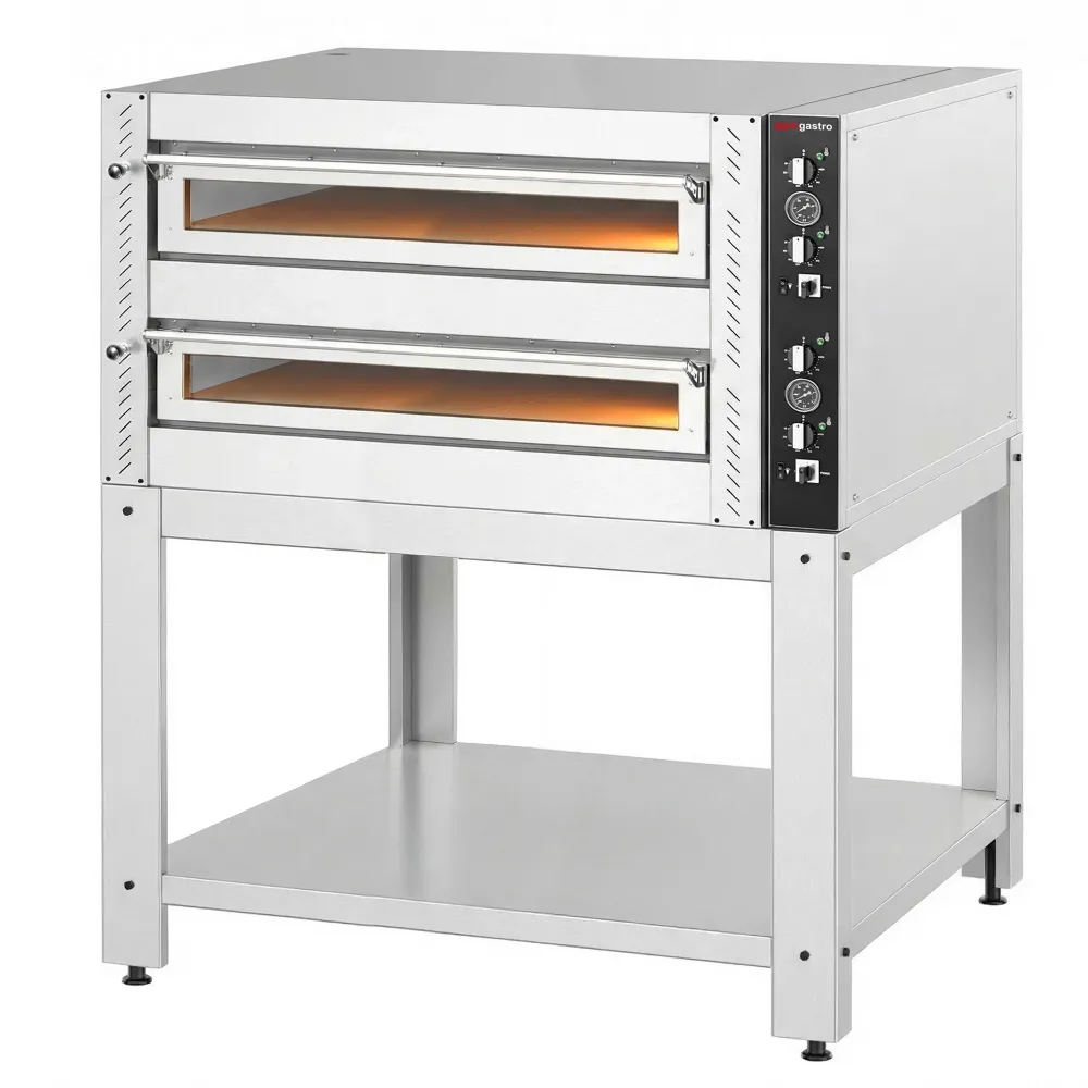 Професионална Електрическа фурна за пица - 9+9x Ø30cm - Механично - до 450°C - вкл. Основа от неръждаема стомана за фурни...