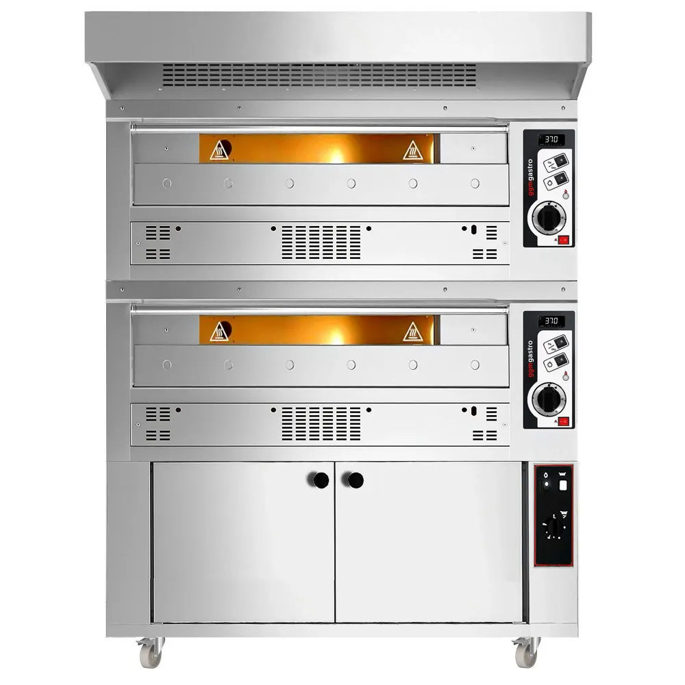 Професионална Газова фурна за пица - 9+9x Ø33cm - 230V - Механично - до 370°C - вкл. Аспиратор 0,85 м. - с мотор и конденз...