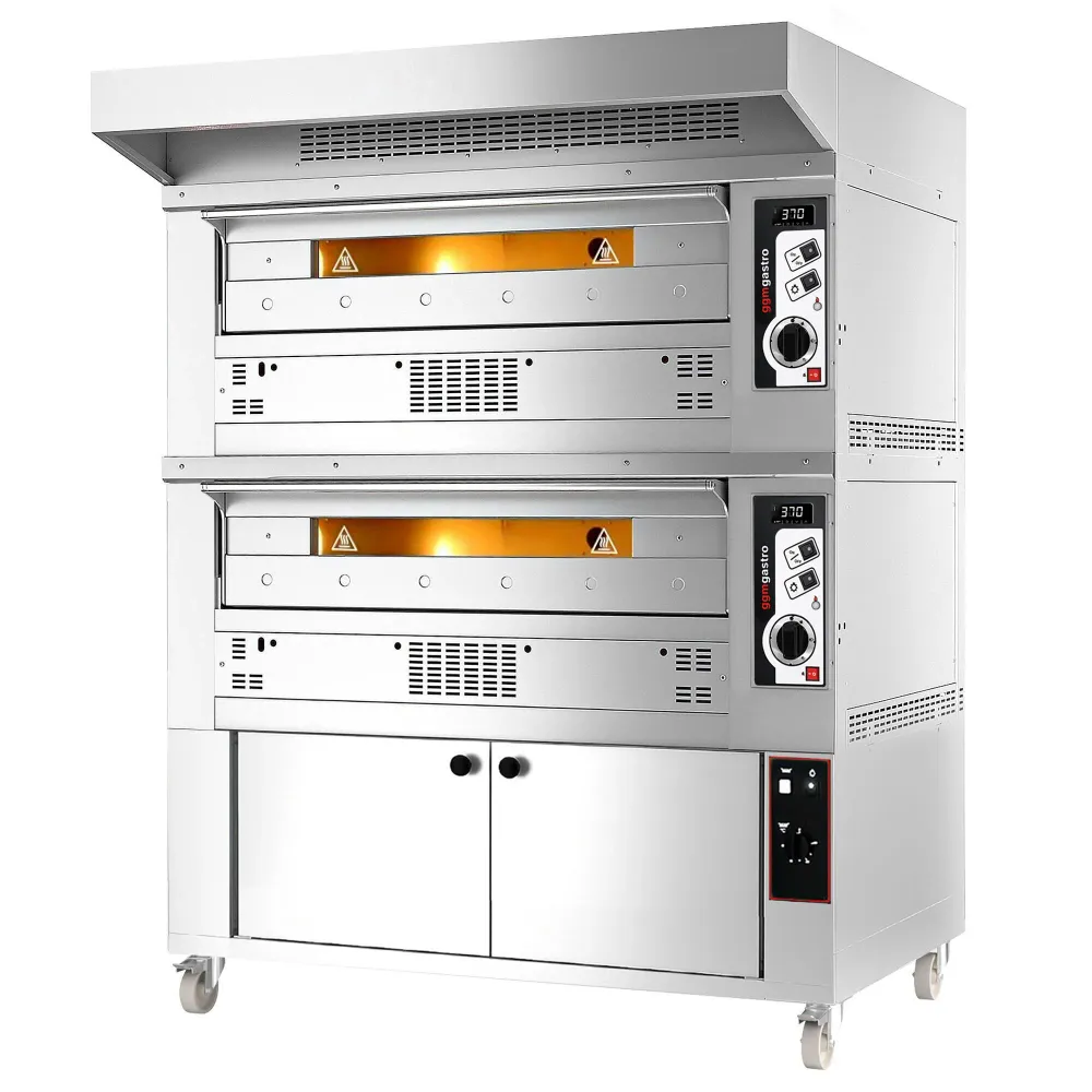 Професионална Газова фурна за пица - 9+9x Ø33cm - 230V - Механично - до 370°C - вкл. Аспиратор 0,85 м. - с мотор и конденз...