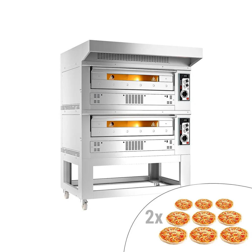 Професионална Газова фурна за пица - 9+9x Ø33cm - 230V - Механично - до 370°C - вкл. Аспиратор 0,85 м. - с мотор и конденз...