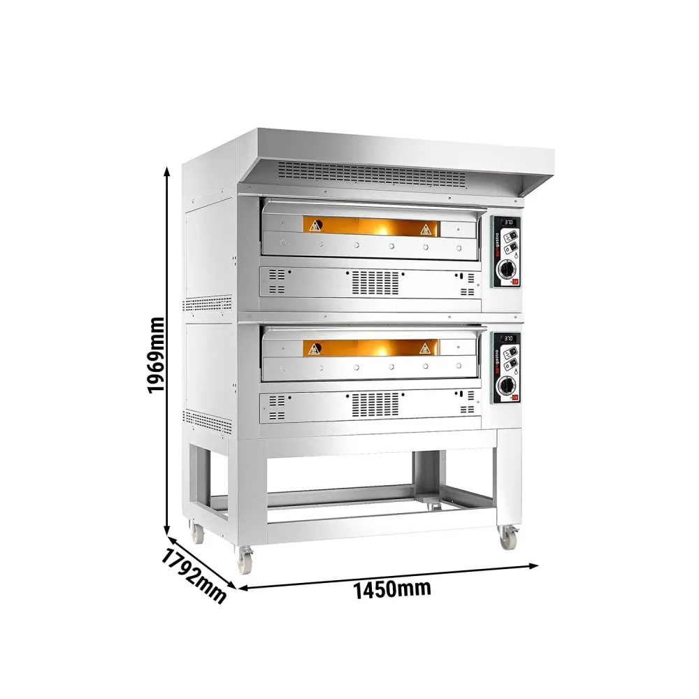 Професионална Газова фурна за пица - 9+9x Ø33cm - 230V - Механично - до 370°C - вкл. Аспиратор 0,85 м. - с мотор и конденз...
