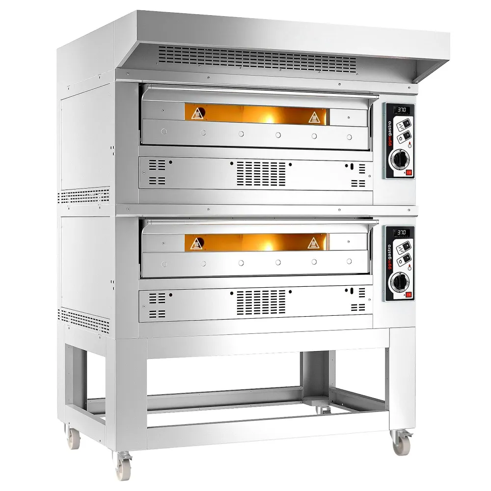 Професионална Газова фурна за пица - 9+9x Ø33cm - 230V - Механично - до 370°C - вкл. Аспиратор 0,85 м. - с мотор и конденз...