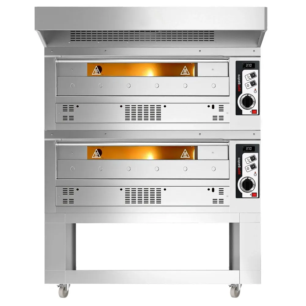 Професионална Газова фурна за пица - 9+9x Ø33cm - 230V - Механично - до 370°C - вкл. Аспиратор 0,85 м. - с мотор и конденз...
