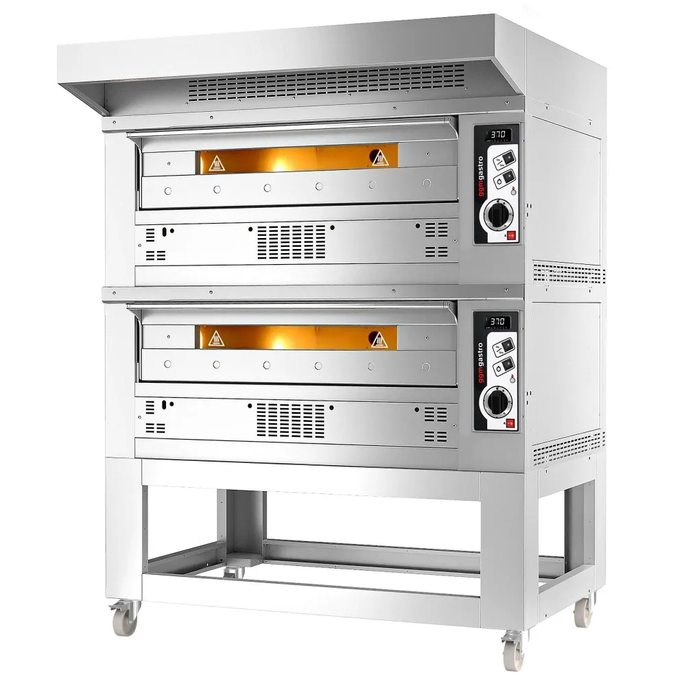 Професионална Газова фурна за пица - 9+9x Ø33cm - 230V - Механично - до 370°C - вкл. Аспиратор 0,85 м. - с мотор и конденз...