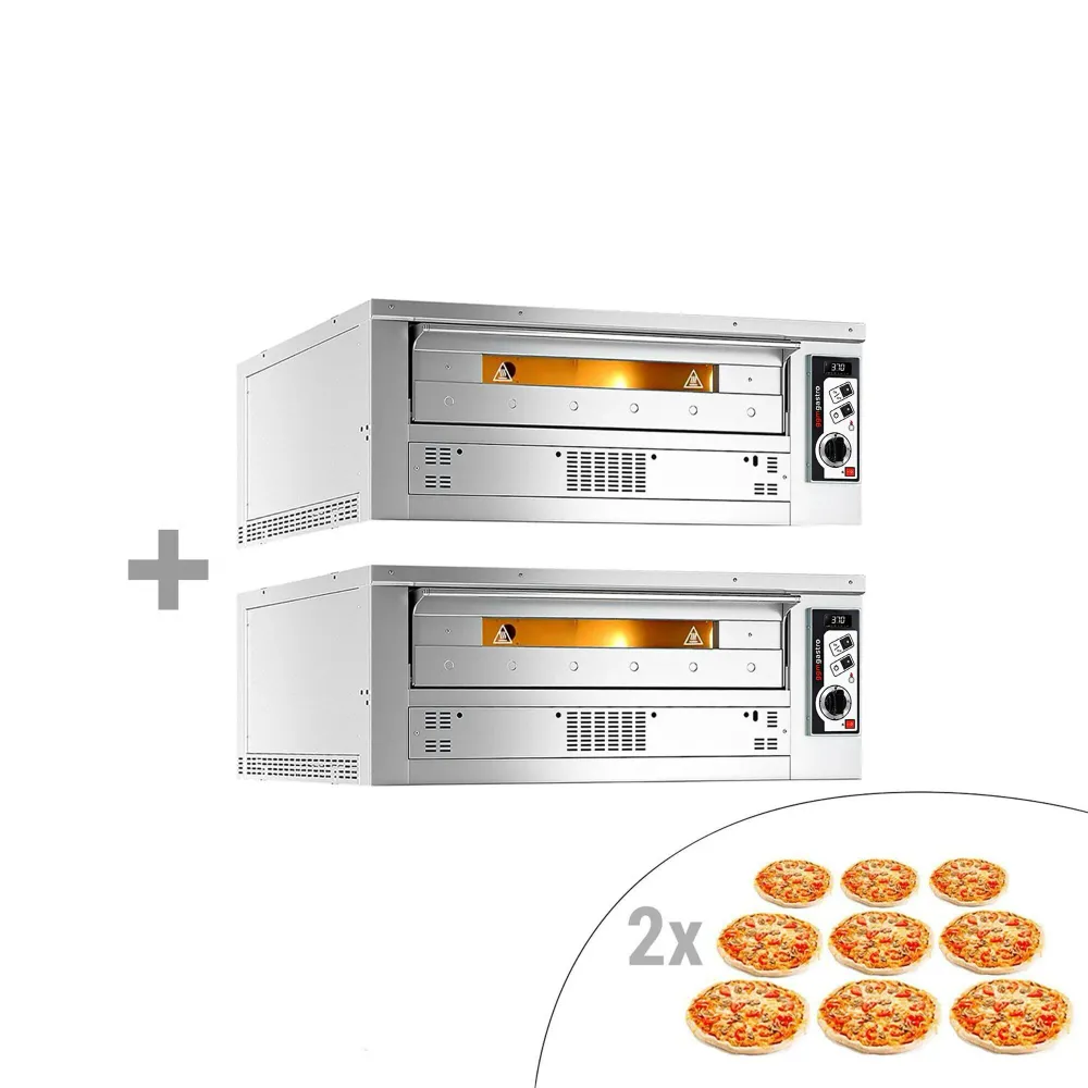 (2 бр.) Професионална Газова фурна за пица - 9+9x Ø33cm - 230V - до 370°C - вкл. Дюзи за втечнен и природен газ