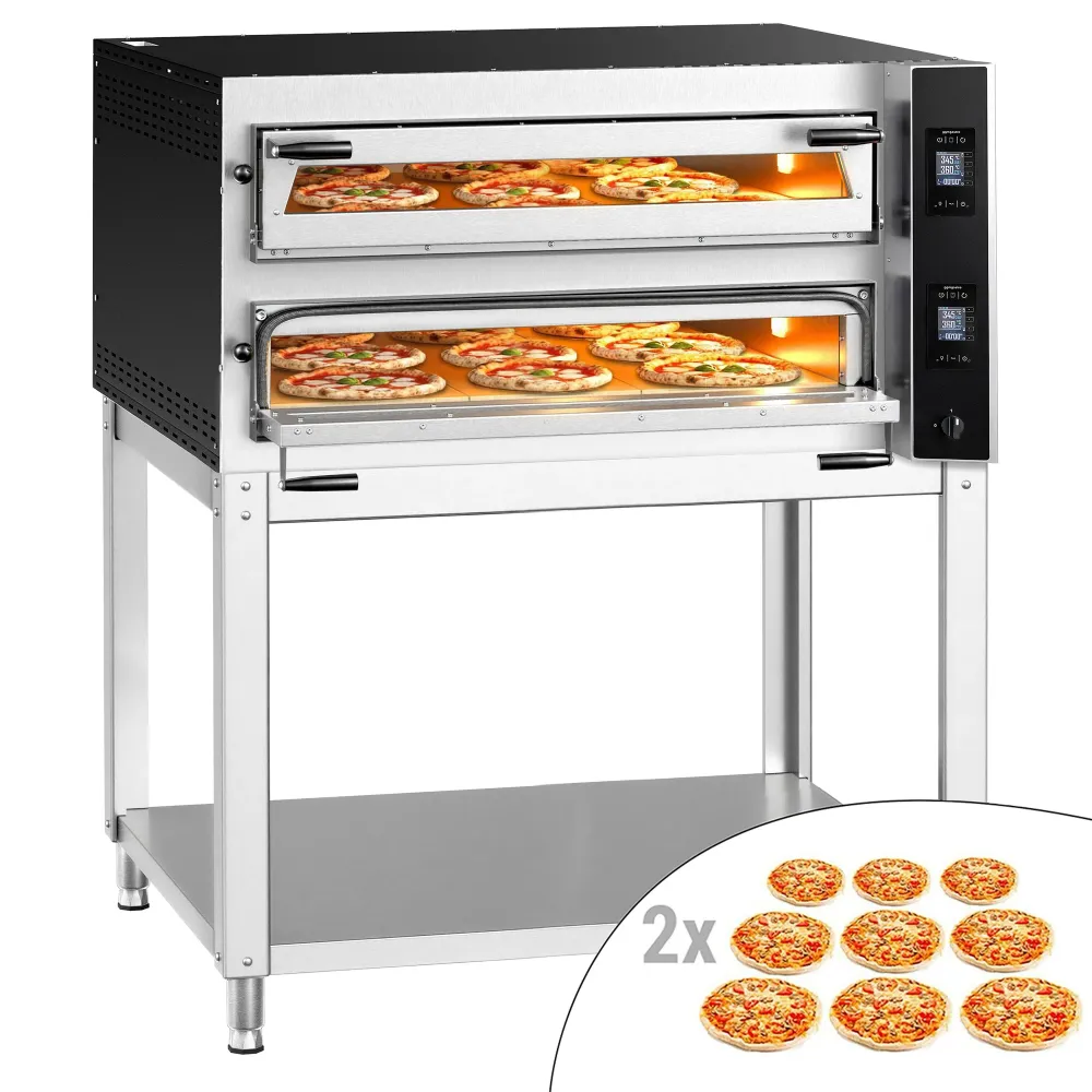 Професионална Електрическа фурна за пица - 9+9x Ø35cm - Дигитално - до 400°C - вкл. Основа от неръждаема стомана за фурни...