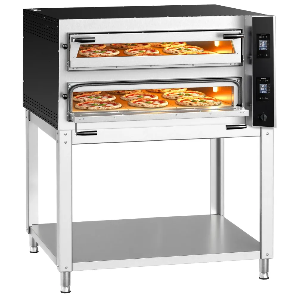 Професионална Електрическа фурна за пица - 9+9x Ø35cm - Дигитално - до 400°C - вкл. Основа от неръждаема стомана за фурни...