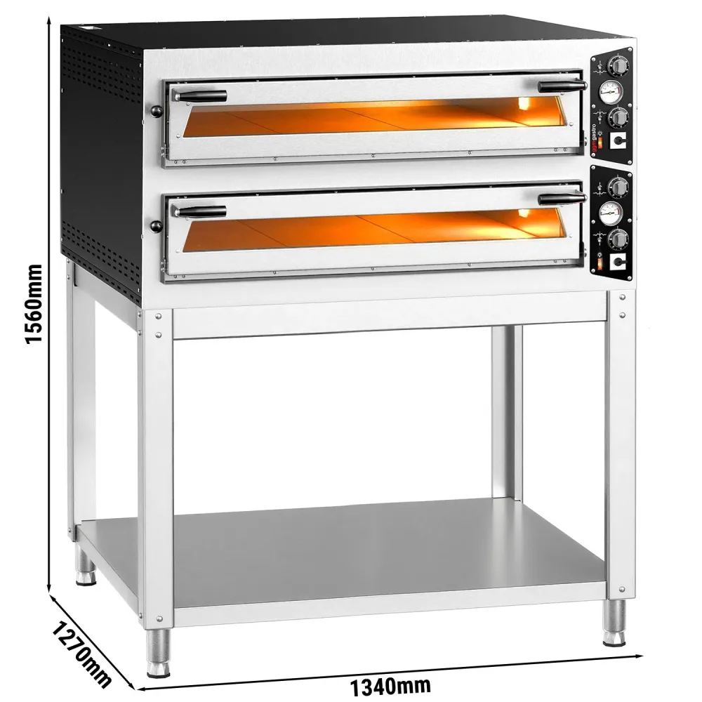 Професионална Електрическа фурна за пица - 9+9x Ø35cm - Механично - до 450°C - вкл. Основа от неръждаема стомана за фурни...