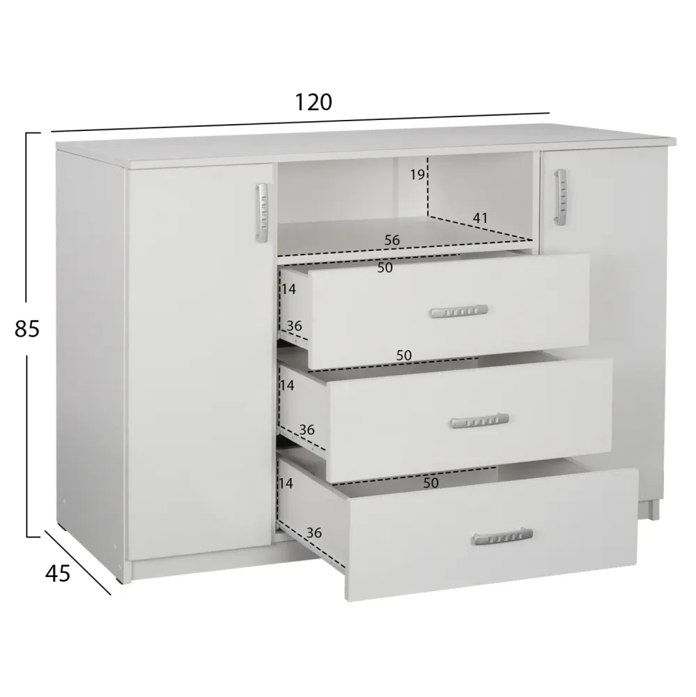Бюфет ADLER бял цвят -120x45x85см