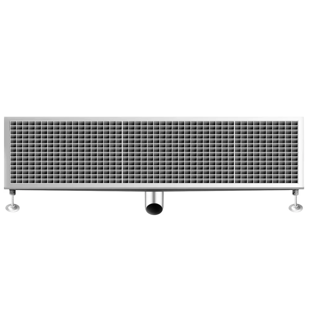 Отводнителен канал от неръждаема стомана AISI 304 - 1200x400mm - ниска монтажна височина - страничен изход - Ø70mm