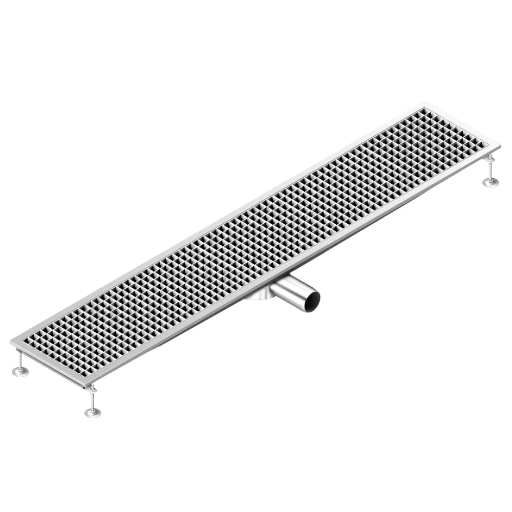 Отводнителен канал от неръждаема стомана AISI 304 - 1650x300mm - ниска монтажна височина - страничен изход - Ø70mm