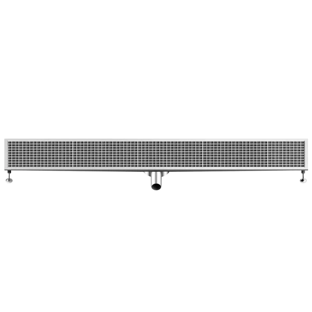 Отводнителен канал от неръждаема стомана AISI 304 - 2100x300mm - ниска монтажна височина - страничен изход - Ø70mm