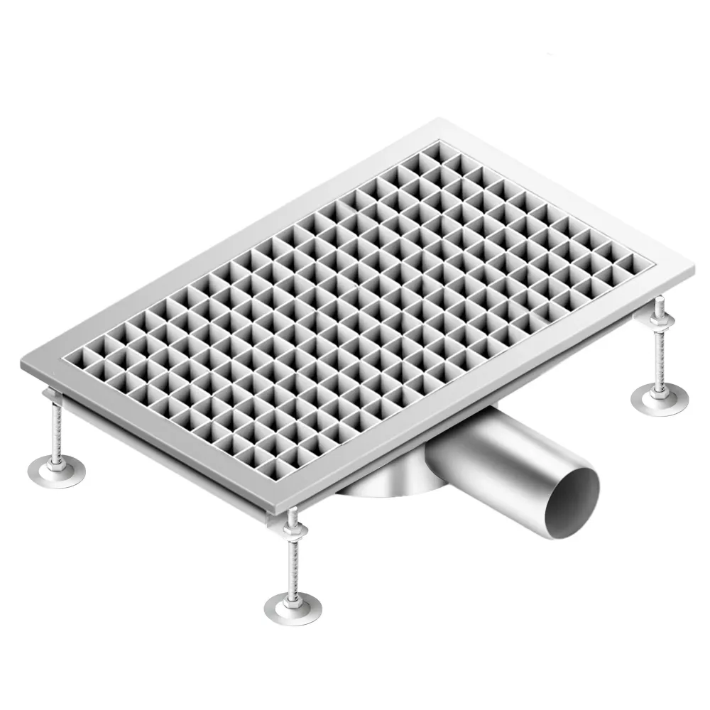 Отводнителен канал от неръждаема стомана AISI 304 - 500x300mm - ниска монтажна височина - страничен изход - Ø70mm