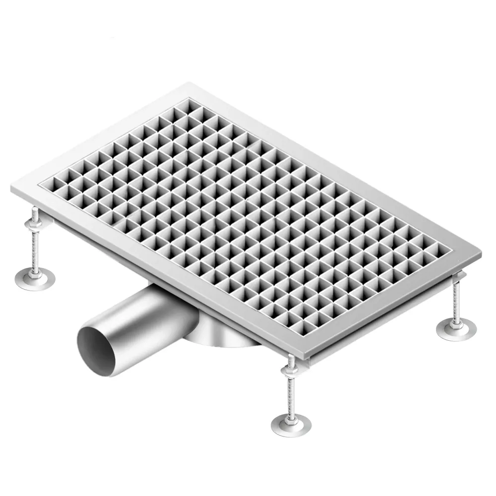 Отводнителен канал от неръждаема стомана AISI 304 - 500x300mm - ниска монтажна височина - страничен изход - Ø70mm