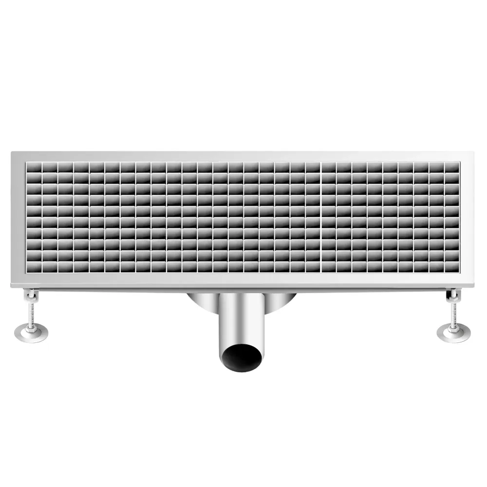 Отводнителен канал от неръждаема стомана AISI 304 - 750x300mm - ниска монтажна височина - страничен изход - Ø70mm