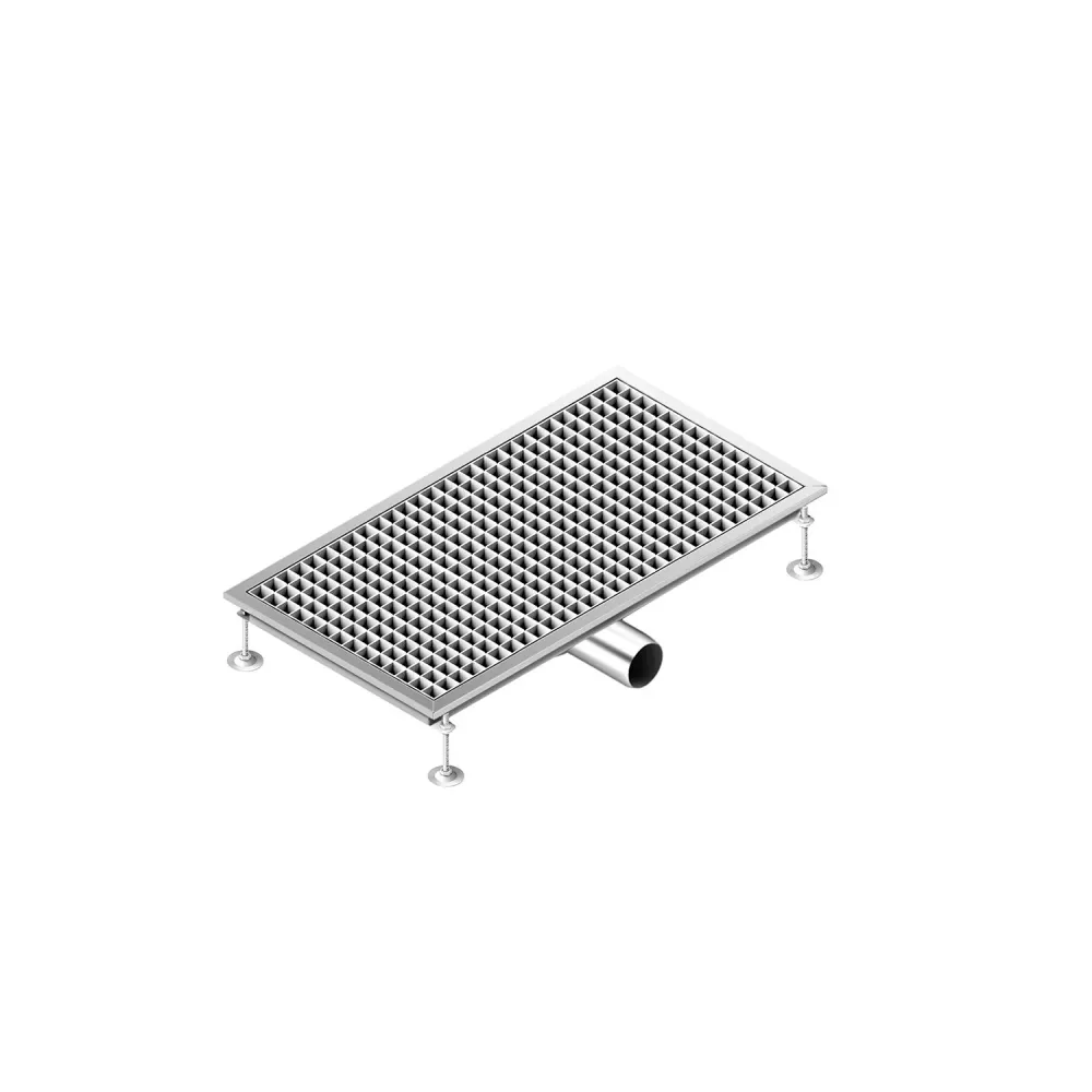 Отводнителен канал от неръждаема стомана AISI 304 - 750x400mm - ниска монтажна височина - страничен изход - Ø70mm