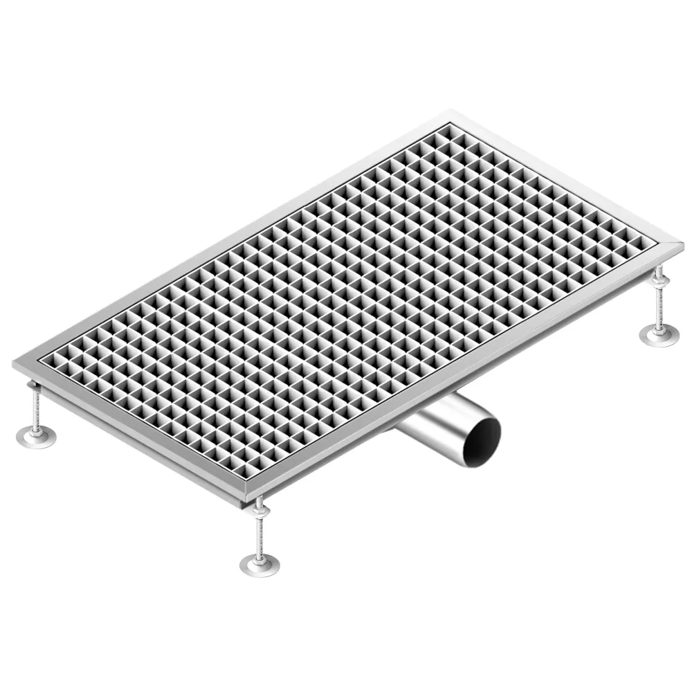 Отводнителен канал от неръждаема стомана AISI 304 - 750x400mm - ниска монтажна височина - страничен изход - Ø70mm