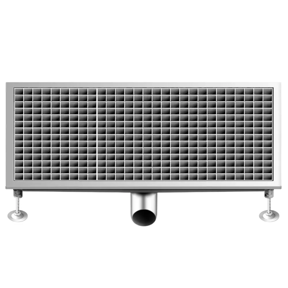 Отводнителен канал от неръждаема стомана AISI 304 - 750x400mm - ниска монтажна височина - страничен изход - Ø70mm