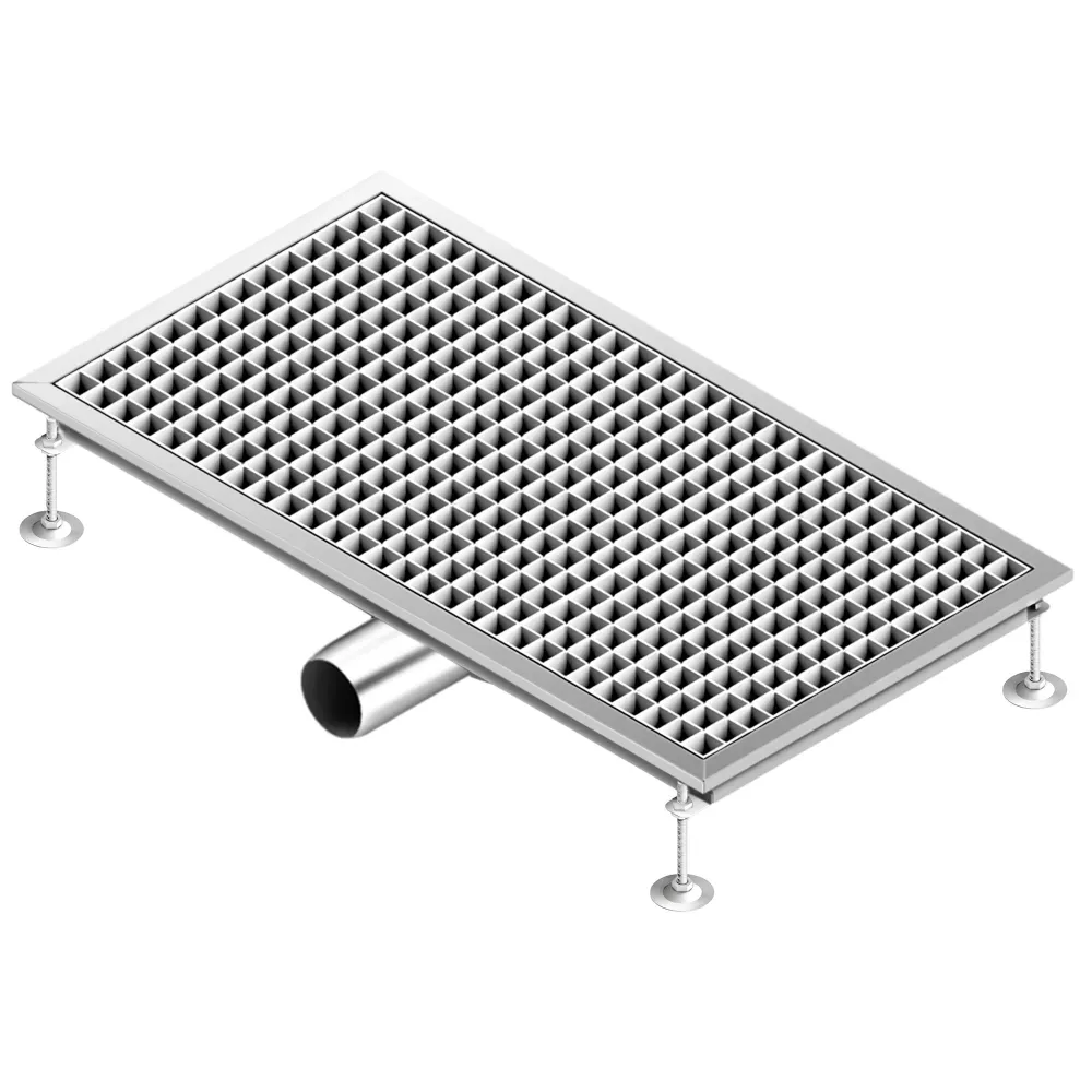 Отводнителен канал от неръждаема стомана AISI 304 - 750x400mm - ниска монтажна височина - страничен изход - Ø70mm