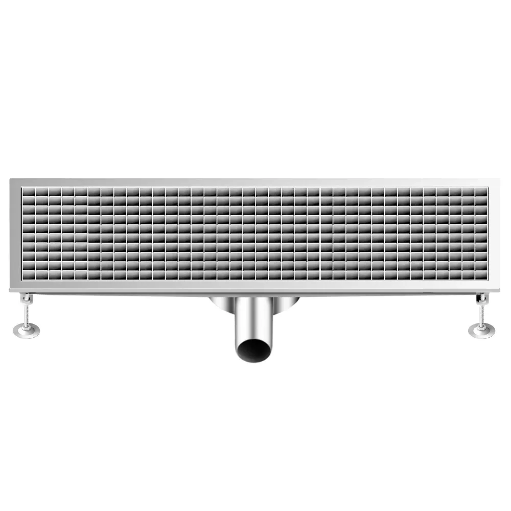 Отводнителен канал от неръждаема стомана AISI 304 - 900x300mm - ниска монтажна височина - страничен изход - Ø70mm