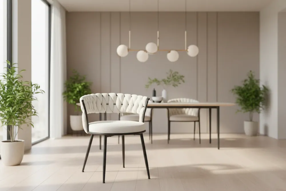 Стол ALKIA в кремаво кадифе с черен метален крак 60x57x68см