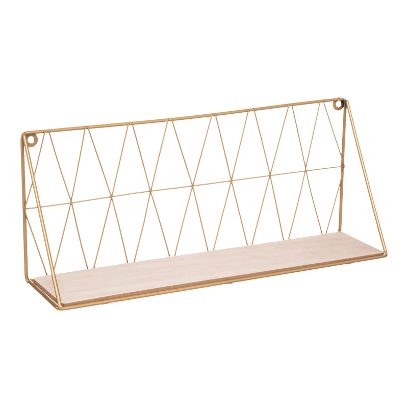 Стенен рафт Anneza метал-mdf в цвят естествено злато 48x12x20см