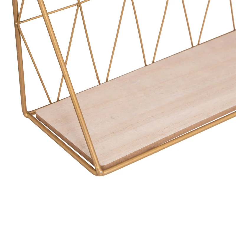 Стенен рафт Anneza метал-mdf в цвят естествено злато 48x12x20см