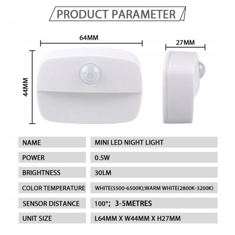 Ansal LED нощна лампа с датчик за движение - безжична, батерийна осветителна система за стълби - 2 бр.