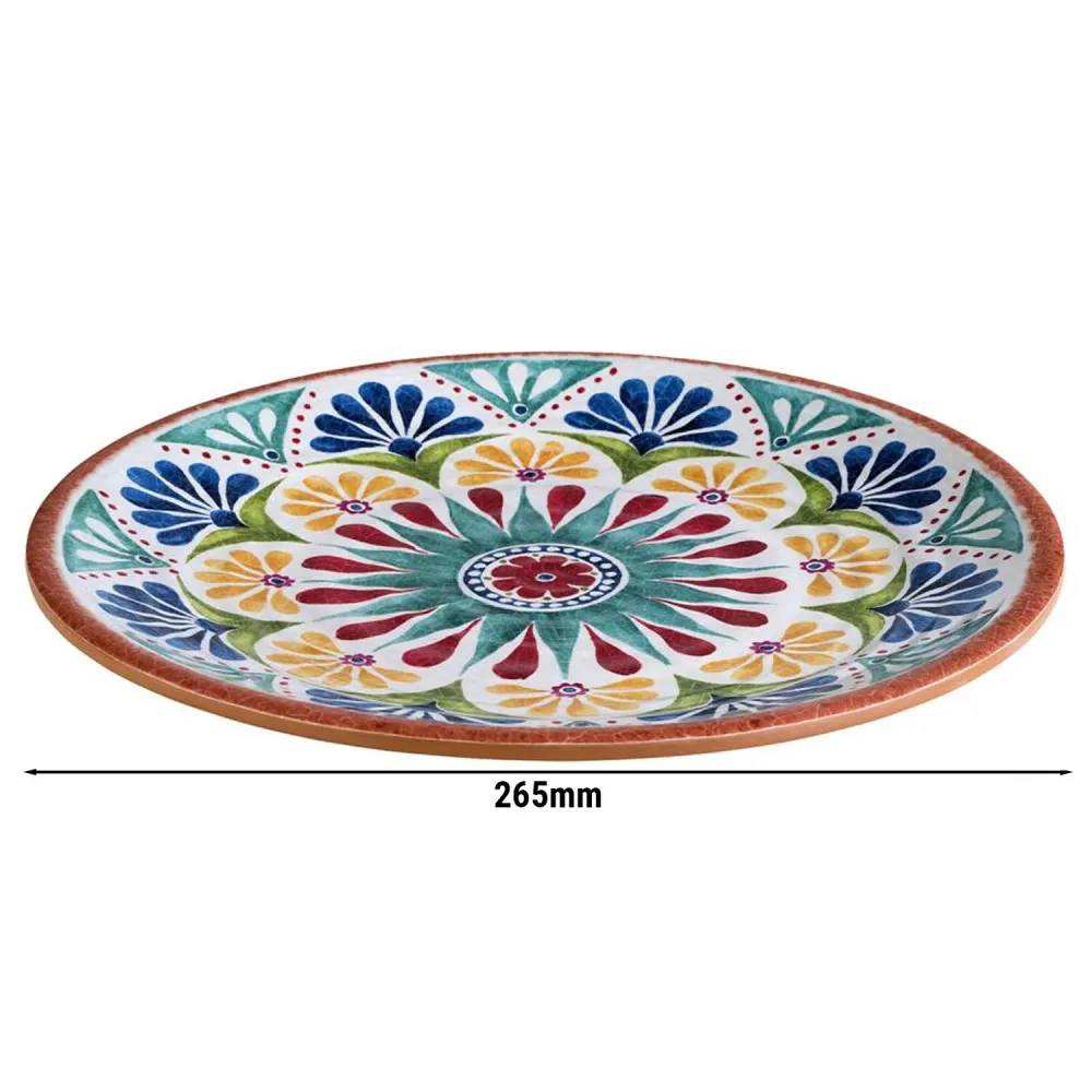 (6 бр.) ARABESQUE - Плоска чиния - Меламин - Ø265mm - Теракота/Син