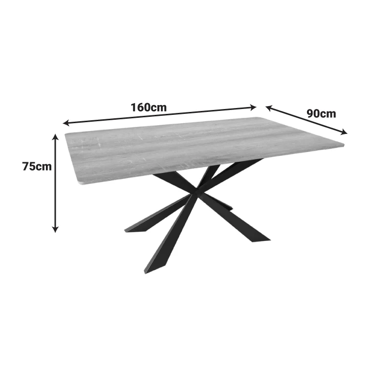 Маса ARAGNE sonoma mdf с черни метални крака 160x90x75см