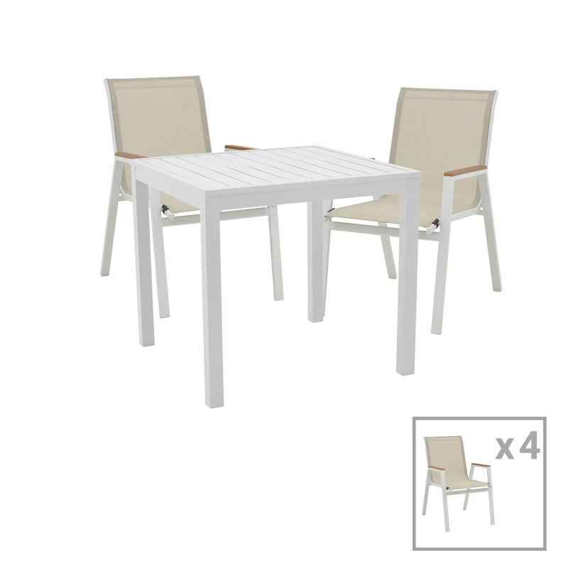 Трапезен комплект Azelie-Kliton комплект от 5части сив плат-бял алуминий 80x80x74см