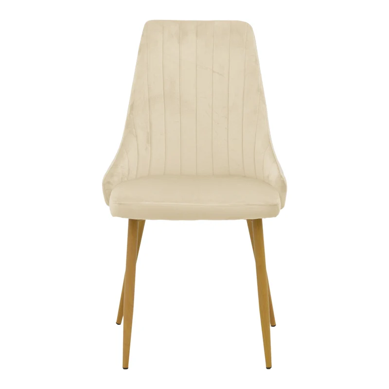 Стол AZORI кадифе бежов плат с естествен цвят метален крак 49x55x85см