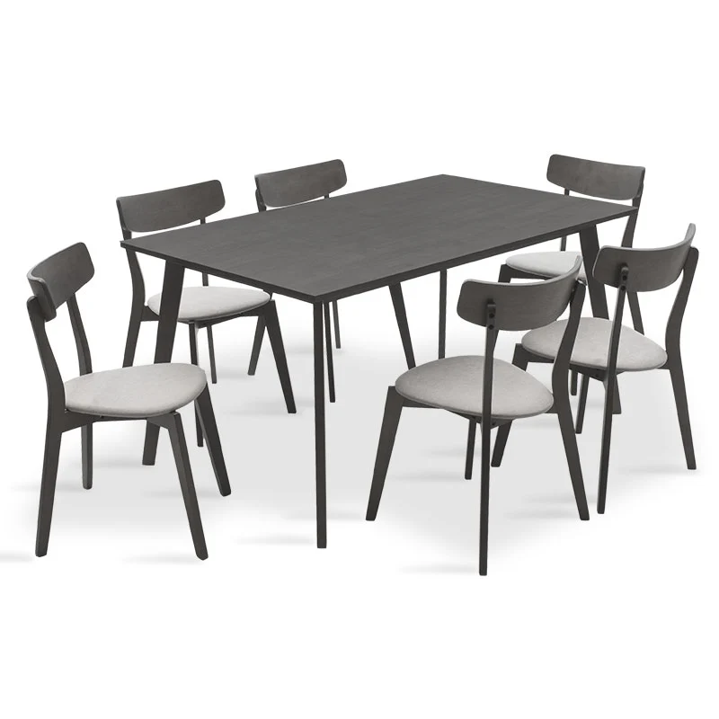 Трапезен комплект benson - toto 7бр. 150x90x75cm в рустик сиво - сив плат