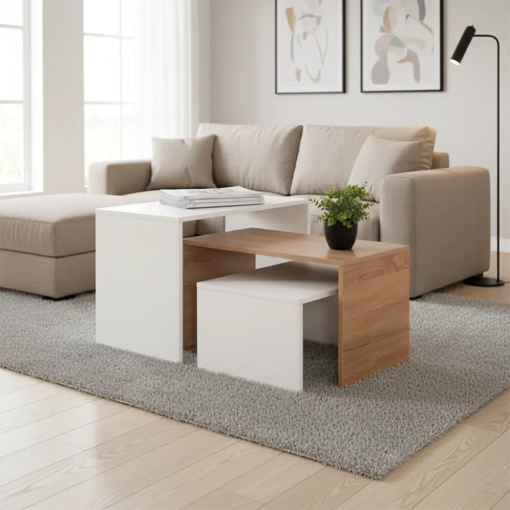 Комплект масички за кафе BENTIL 3 бр сонома-бял цвят 65x35x45см