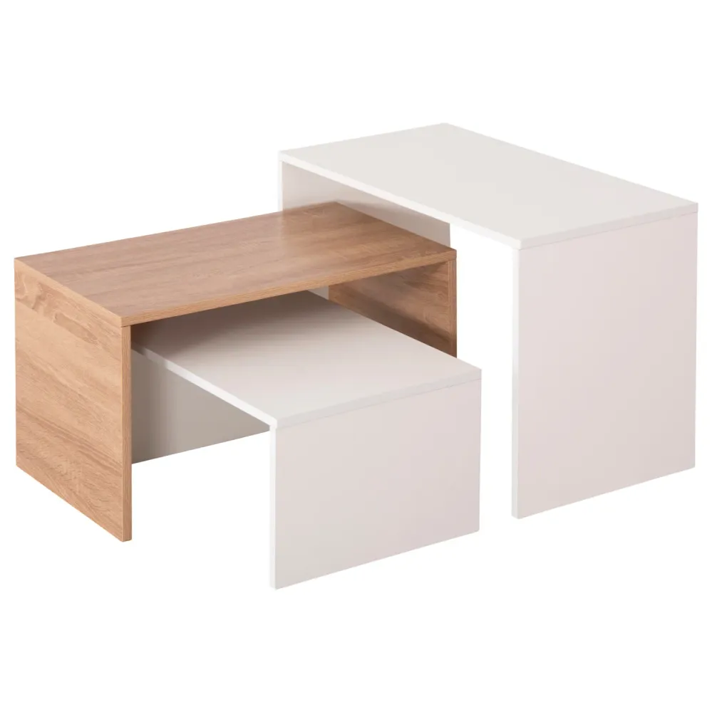 Комплект масички за кафе BENTIL 3 бр сонома-бял цвят 65x35x45см