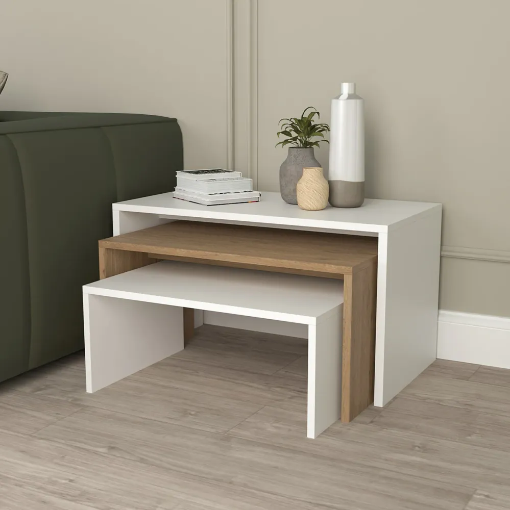 Комплект масички за кафе BENTIL 3 бр сонома-бял цвят 65x35x45см