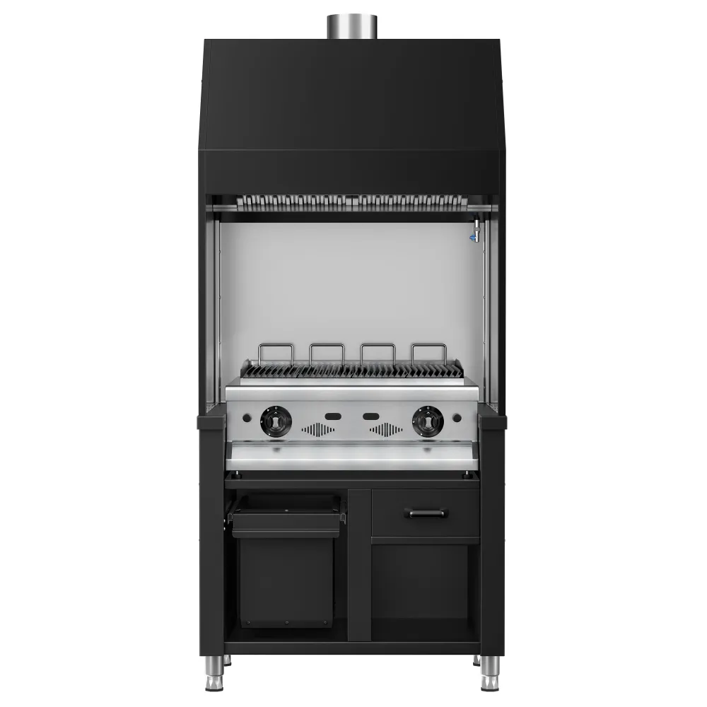 Професионална газова скара от неръждаема стомана BERLIN - 14kW - 790 Дълбочина - Черно