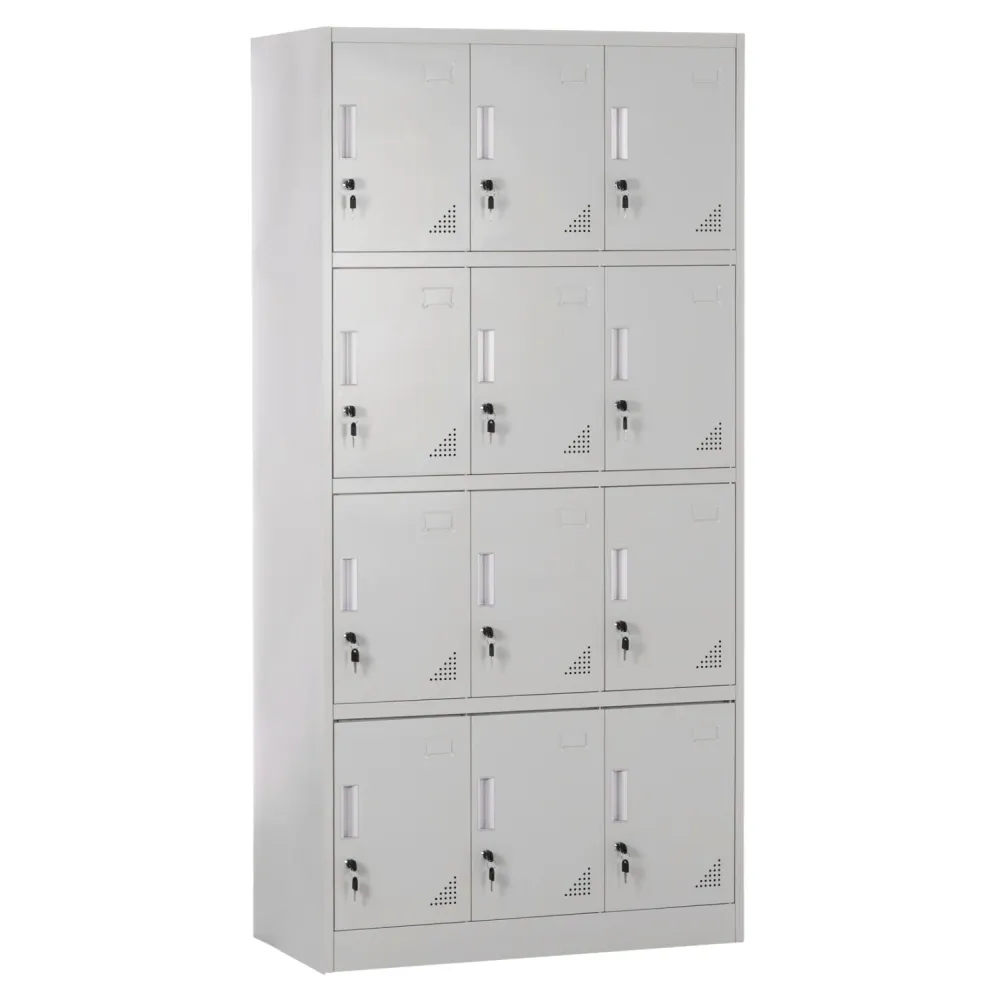 Метално шкафче Bexley с 12 заключващи се шкафа с ключ, сиво, 90x45x185 см