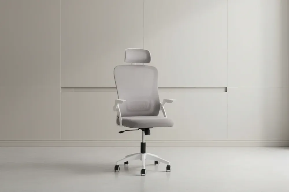Офис стол Blazer - Сиво-бял, найлонова рамка 60.5x47x85.5см