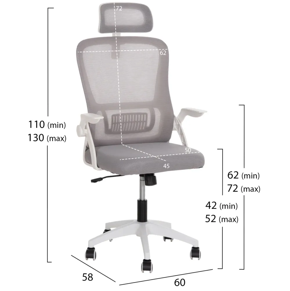 Офис стол Blazer - Сиво-бял, найлонова рамка 60.5x47x85.5см