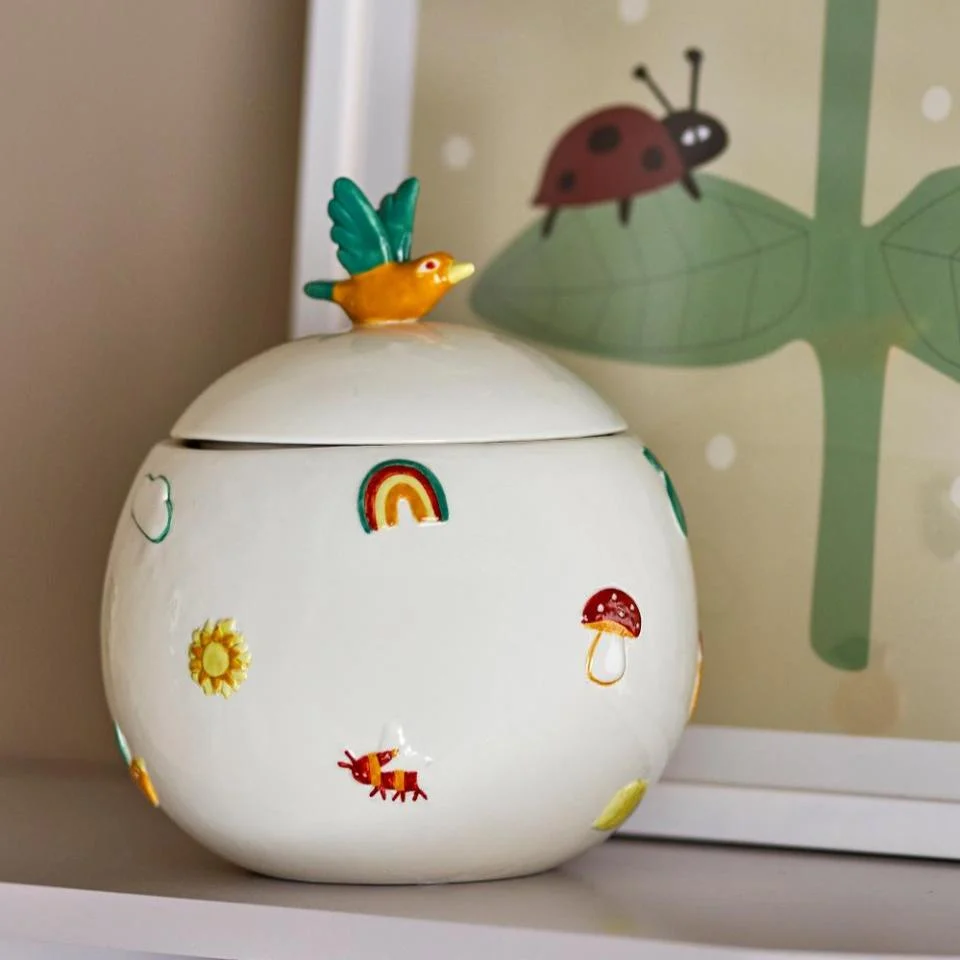 Bloomingville MINI контейнер Agnes с капак от каменна керамика, бял