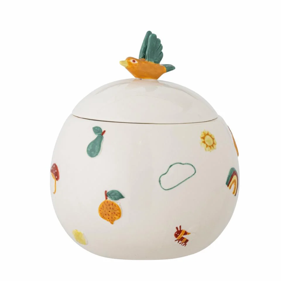 Bloomingville MINI контейнер Agnes с капак от каменна керамика, бял