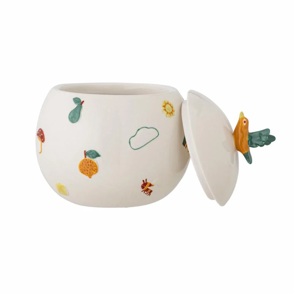 Bloomingville MINI контейнер Agnes с капак от каменна керамика, бял