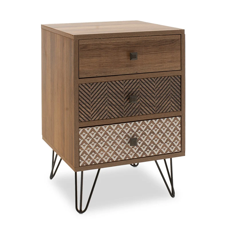 Нощно шкафче Boho с 3 чекмеджета цвят орех 40x40x59см