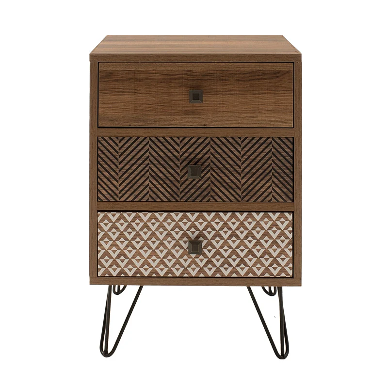 Нощно шкафче Boho с 3 чекмеджета цвят орех 40x40x59см