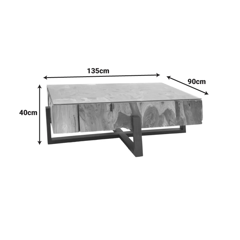 Холна маса Borth от тиково дърво в естествен цвят 135x90x40см
