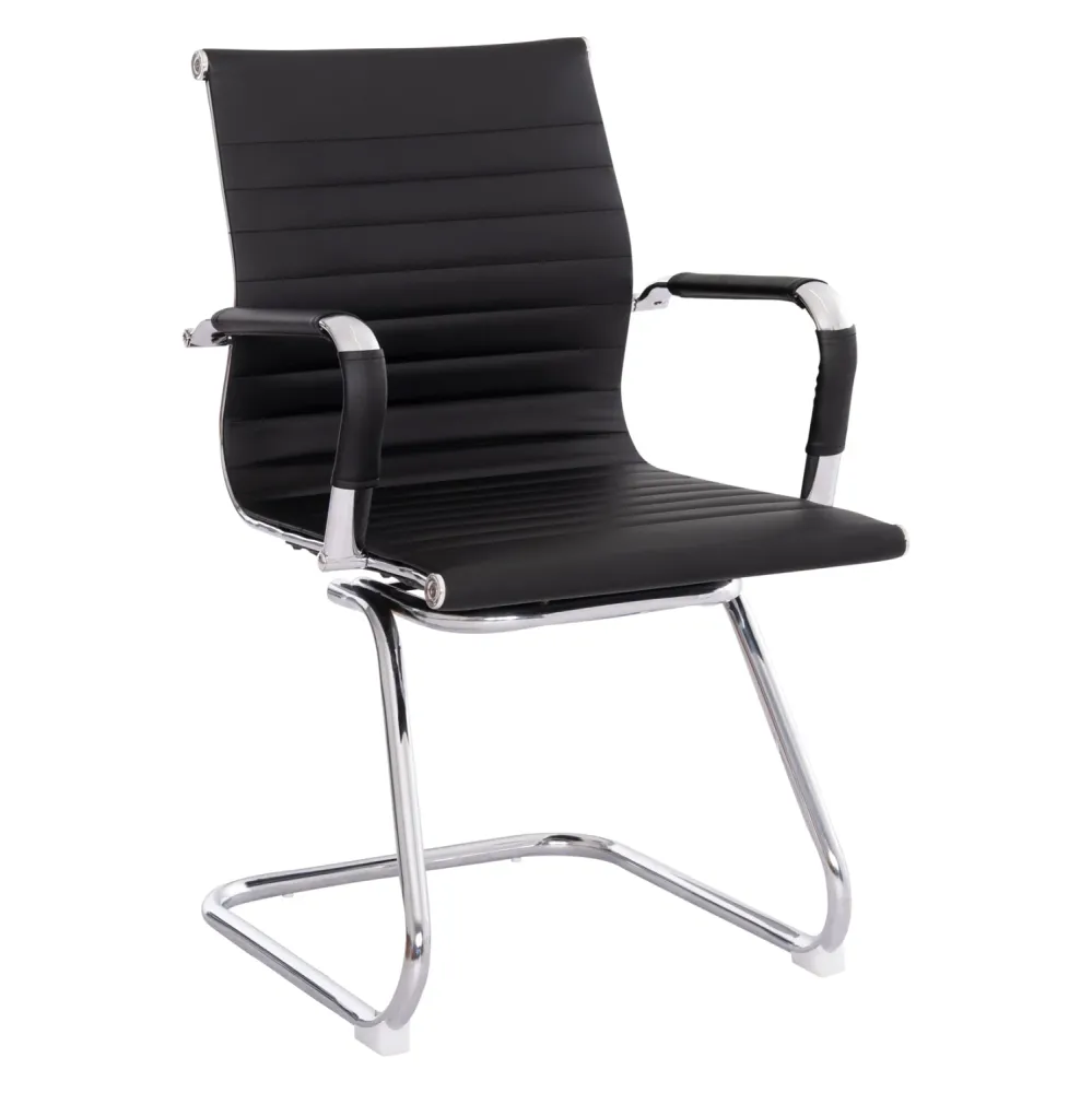 Посетителски стол BOSS с подлакътник черен PU 54x56x87см.