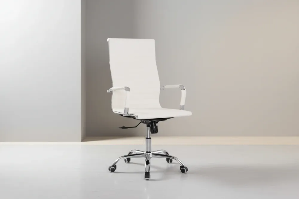 Офис стол Boss бял pu хромиран крака 54x57x110см