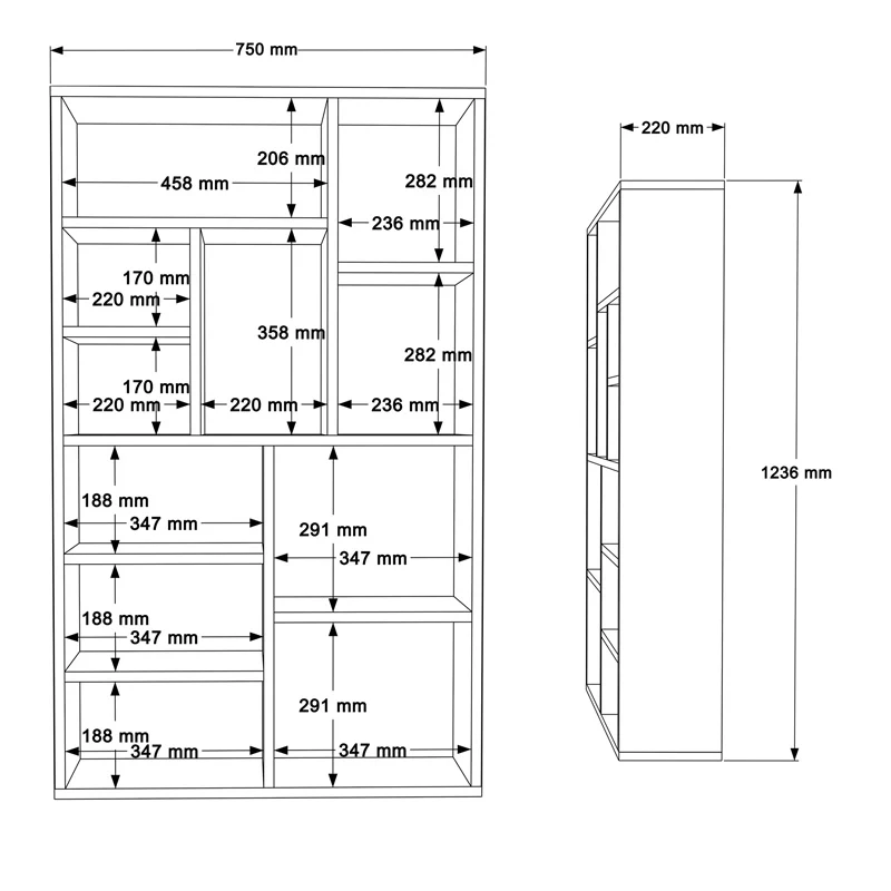 Библиотека Boteca естествен- бял цвят 75x22x123.6cм